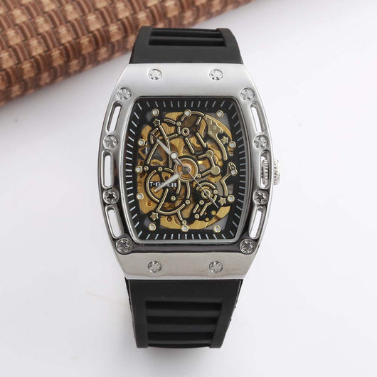 Reloj Automático Hombre con Esfera Transparente Barril - Correa de Cuero - Image 4