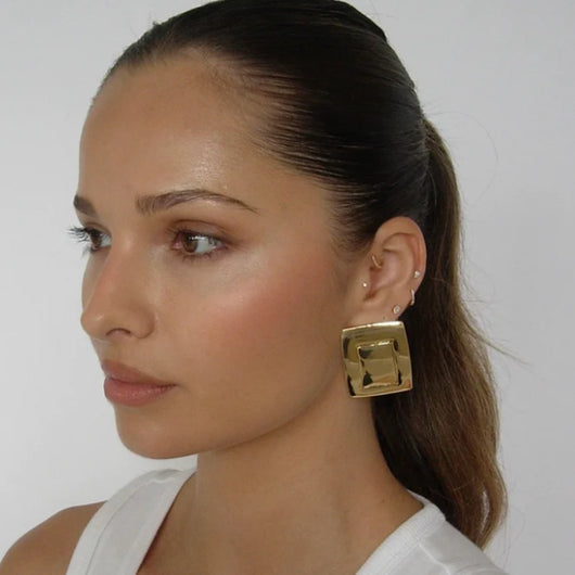 Aretes Rectangulares en Oro 18K con Acero Inoxidable - Diseño Europeo Moderno - Image 14