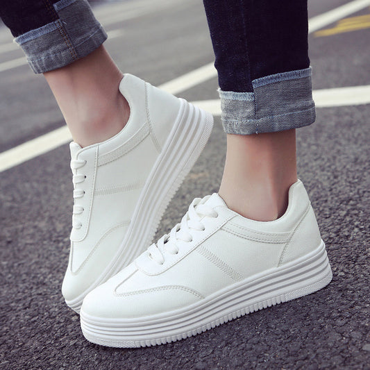 Zapatillas Blancas Plataforma Gruesa Estilo Coreano Mujer - Cuero Casual