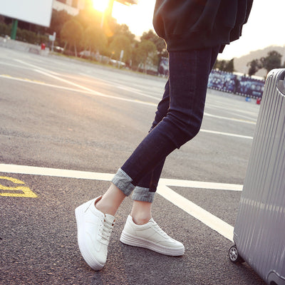 Zapatillas Blancas Plataforma Gruesa Estilo Coreano Mujer - Cuero Casual - Image 3