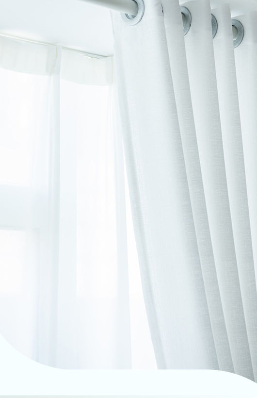 White translucent thickened sunscreen curtain made of hemp yarn with grommet top, hanging in a modern window. - Image 33