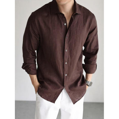 Camisa Casual Business Mezcla Algodón Lino Teñida en Hilo Colores Sólidos - Image 2