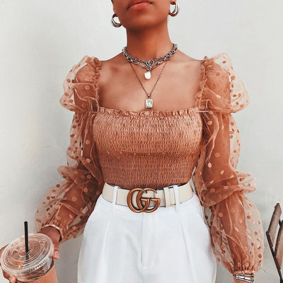 Blusa Elegante de Malla con Mangas Abullonadas y Hombros Descubiertos - Image 15