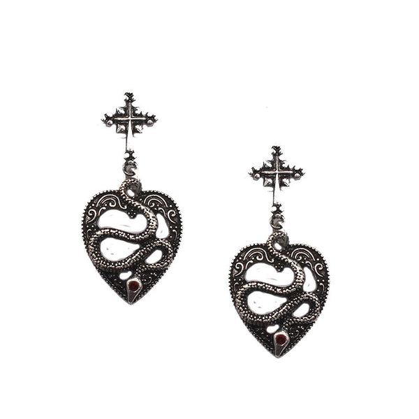 Aretes de Plata Antigua con Corazón Hueco y Serpiente - Diseño Vintage - Image 4