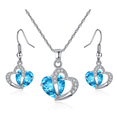 Conjunto de Collar y Aretes de Corazón con Amatista y Circón - Regalo Navideño Elegante