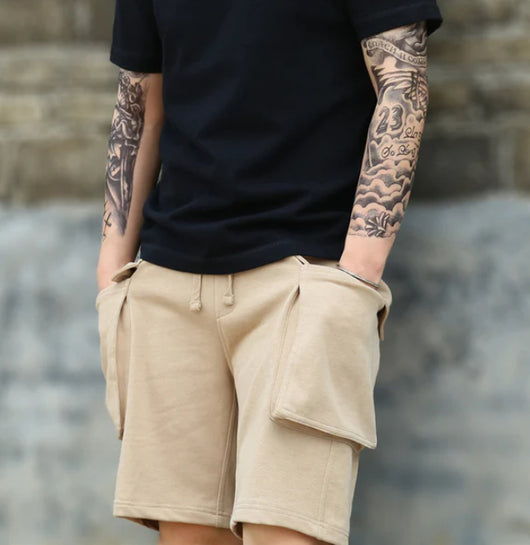 Pantalones Cortos Deportivos de Punto Estilo Militar - Khaki Holgado para Hombre - Image 7