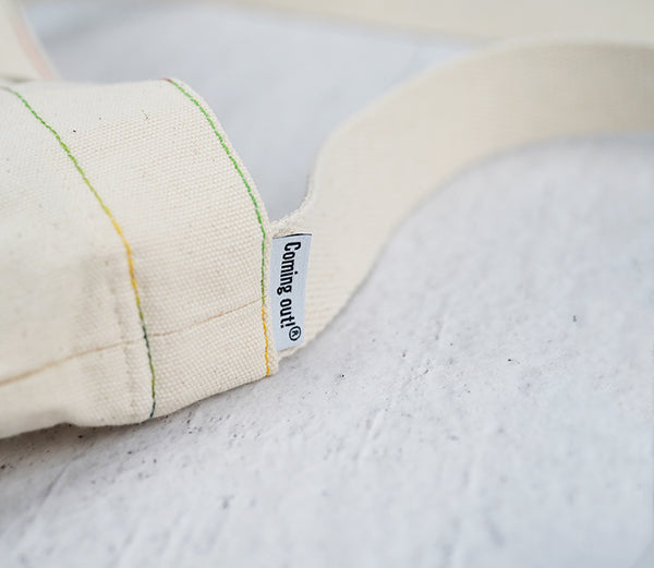 Bolsa de Lona Arcoíris LGBT con Bordado - Bolso de Hombro Grande Beige