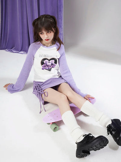 Playera Raglan Mujer con Estampado Mosaico y Oso Peluche - Image 11