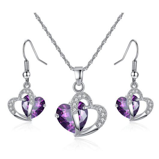 Conjunto de Collar y Aretes de Corazón con Amatista y Circón - Regalo Navideño Elegante - Image 10