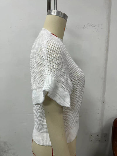 Suéter Tejido con Cuello Redondo y Mangas Fruncidas - Image 14