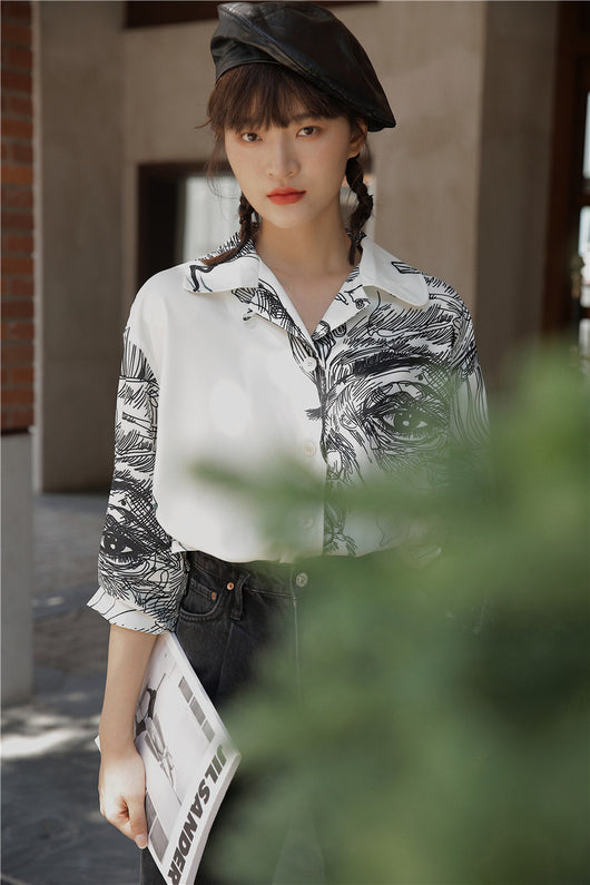 Blusa Occidental de Chifón Manga Larga con Contraste de Colores para Mujer - Image 5