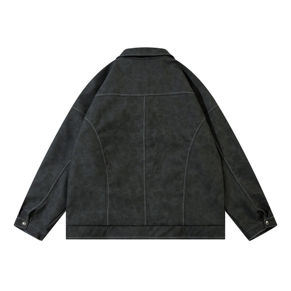 Chaqueta de Cuero PU Punk Desgastada para Hombre