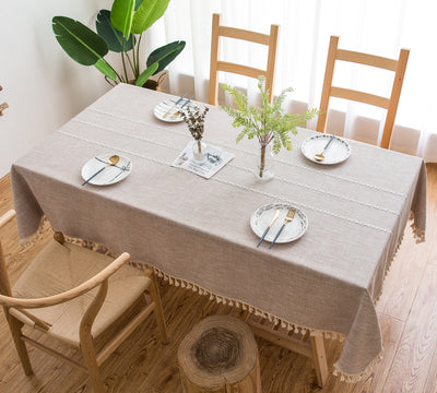 Mantel de Comedor Rayas de Algodón Lino con Bordado y Borlas - Image 3