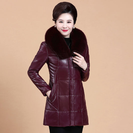 Chaqueta de Cuero Acolchada con Cuello de Piel Sintética para Mujer - Image 3