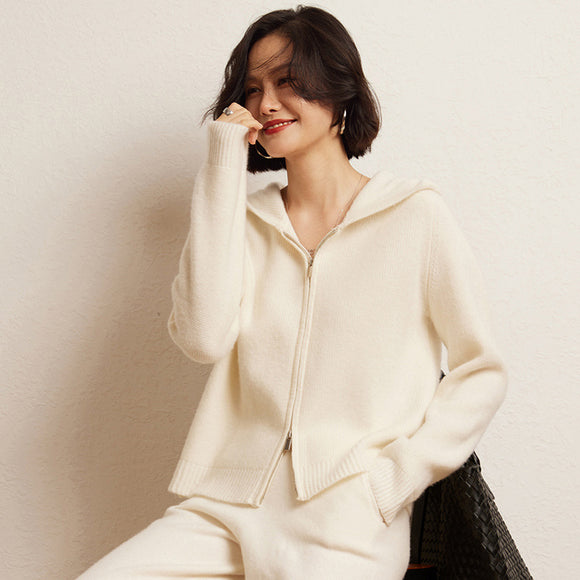 Cardigan Hoodie de Cachemira para Mujer con Cierre