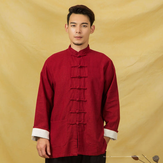 Camisa Larga de Algodón y Lino Estilo Chino con Botones - Image 7