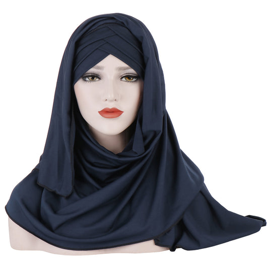 Hijab Elegante de Seda Monócromo con Parche para Damas Musulmanas - Image 17