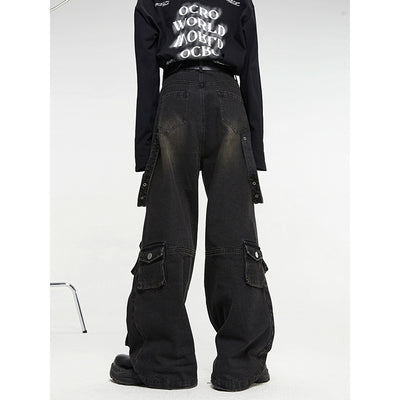 Pantalones Vaqueros Vintage de Pierna Ancha con Múltiples Bolsillos para Hombre - Image 10