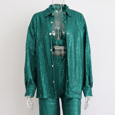 Conjunto de 3 Piezas: Chaleco Lentejuelas Escote V, Blusa Manga Larga y Pantalón Recto - Image 19