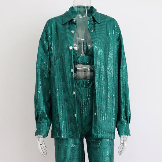 Conjunto de 3 Piezas: Chaleco Lentejuelas Escote V, Blusa Manga Larga y Pantalón Recto - Image 19