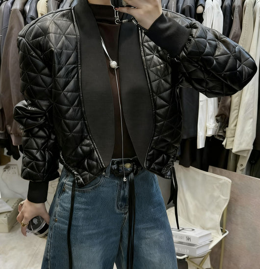 Chaqueta de Cuero PU Acolchada a Cuadros - Estilo Desenfadado y Cálido - Image 9