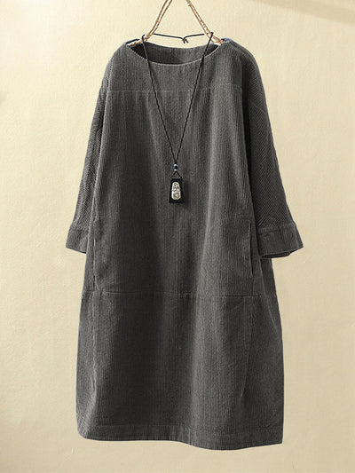 Vestido Cómodo Coreano de Color Sólido con Mangas Tres Cuartos - Image 8