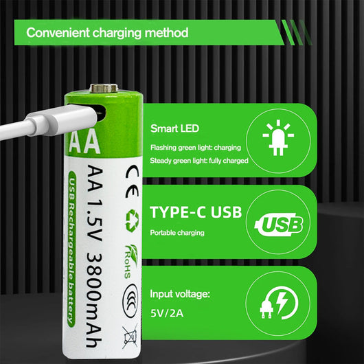 Batería Recargable No 5 de Litio 15V Carga Rápida USB-C AA 3800mAh - Image 16