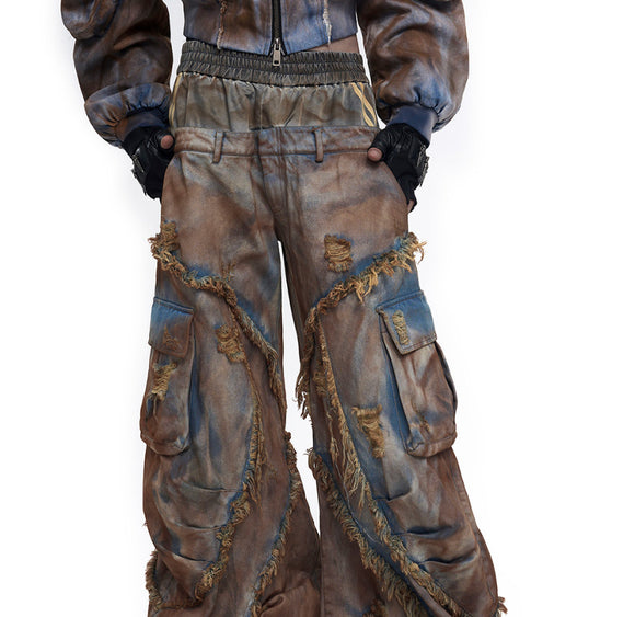 Jeans Vintage Efecto Desgastado Dos Piezas Tinte Natural
