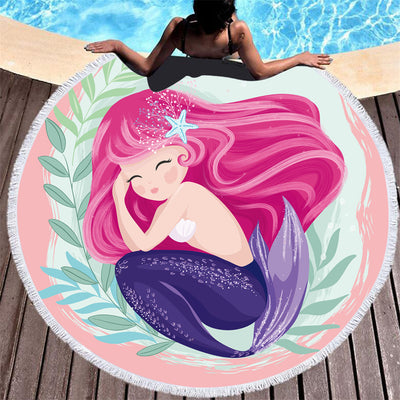 Toalla de Playa Redonda de Microfibra Sirena Rosa Infantil - Image 9