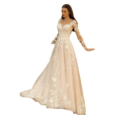 Vestido de Novia Manga Larga Estilo Mori Cuello Redondo Minimalista - Image 5