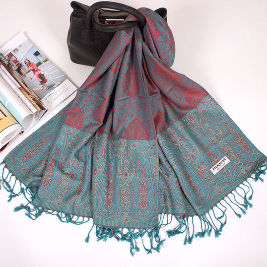 Foulard Étnico de Cachemira Dual-uso con Jacquard y Borlas - Image 18