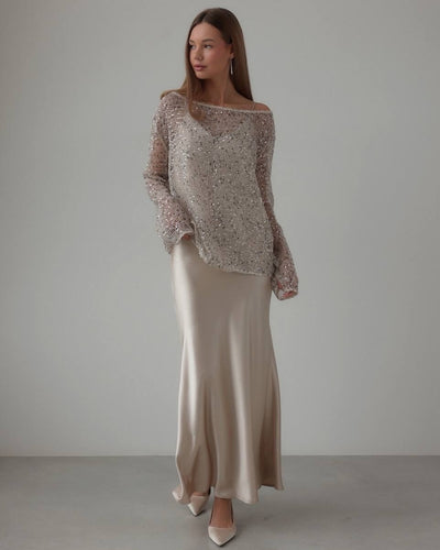 Blusa Suéter Holgada con Lentejuelas y Detalles Calados - Image 25