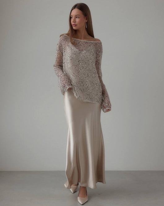 Blusa Suéter Holgada con Lentejuelas y Detalles Calados - Image 25