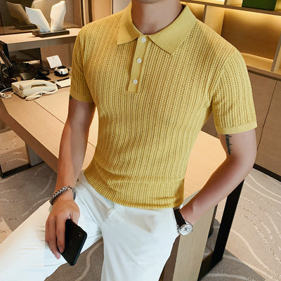 Polera Slim-fit de Algodón Puro con Cuello Solapa