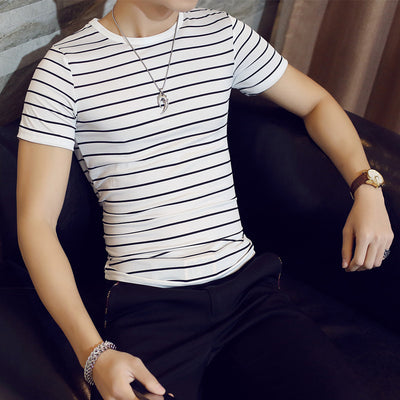 Playera de Rayas Coreana para Hombre - Image 7