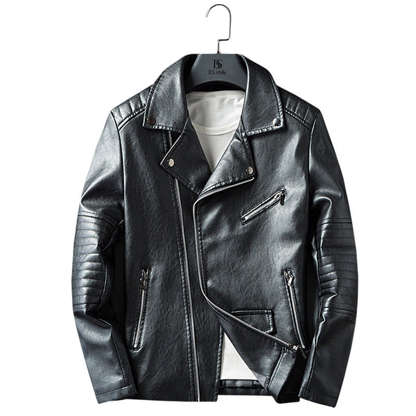 Chaqueta de Cuero PU Tipo Motociclista con Cierre para Hombre - Diseño Primavera Otoño