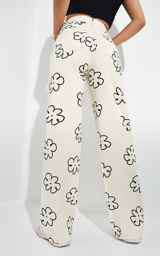 Jeans Rectos Estampados Sueltos para Mujer - Comodidad Casual - Image 9