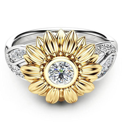 Set de Anillos de Pareja Girasol Bicolor Chapado en Oro - Image 4