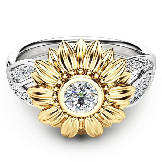 Set de Anillos de Pareja Girasol Bicolor Chapado en Oro - Image 4