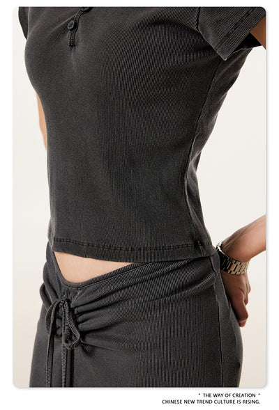 Blusa Retro Americana Slim Fit Cuello V Manga Corta - Image 26