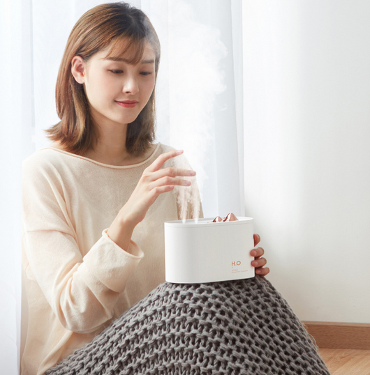 White portable humidifier with rose gold mountain-shaped mist outlet, 1000ml capacity, and compact design. - Image 5