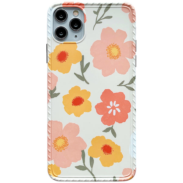 Funda para celular con diseño floral y hojas pintadas