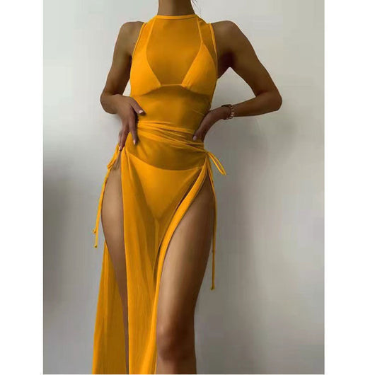 Traje de Baño Tres Piezas con Malla y Abertura Lateral - Image 8