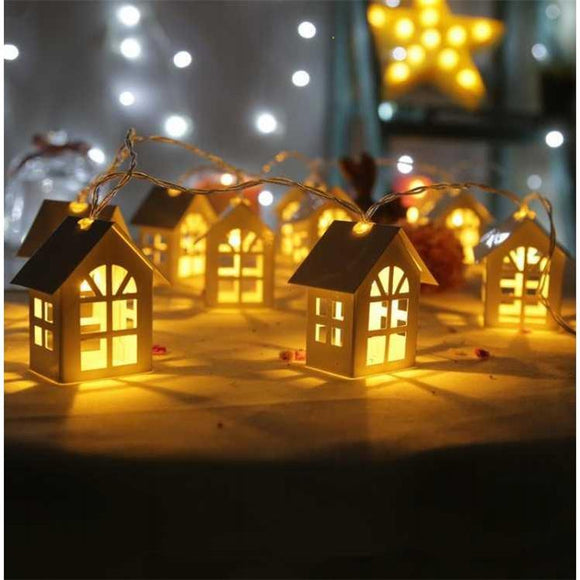 Guirnalda LED Navideña 2M - 10 Luces Decorativas Estilo Casita para Árbol y Eventos