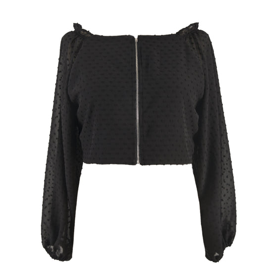 Blusa Manga Abullonada con Malla Entrelazada