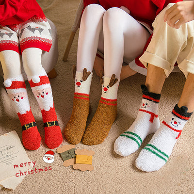 Calcetines Navideños Infantiles de Felpa Coral Antideslizantes con Diseños de Reno, Papá Noel y Muñeco de Nieve - Image 10