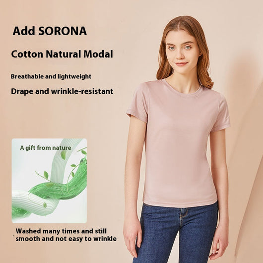 Blusa Fresca de Algodón y Seda de Gusano para Mujer - Manga Corta Verano - Image 2