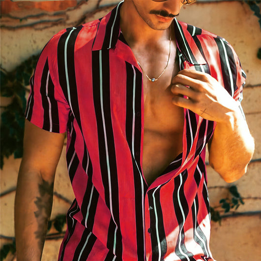 Camisa Hawaiana de Hombre con Rayas Simples y Cuello Solapa - Image 18