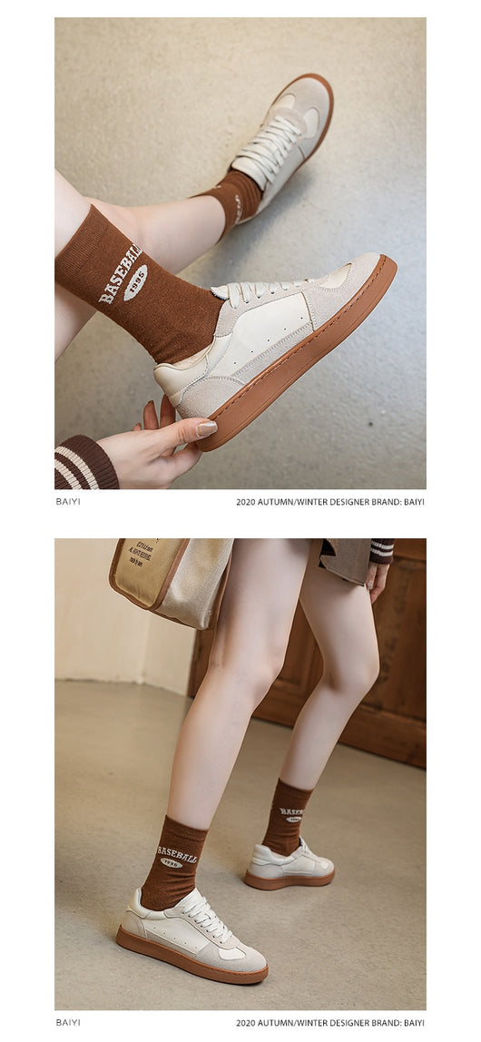 Zapatillas Blancas de Cuero Retro Transpirables Estilo Preppy Casual - Image 8