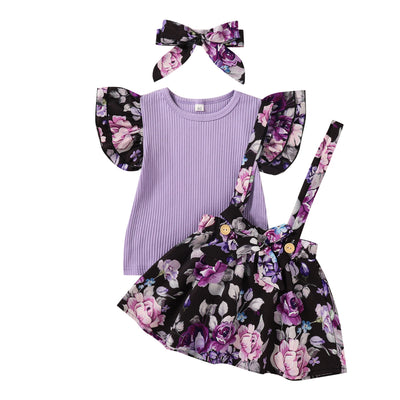 Conjunto de Falda para Niña con Camiseta Rayas y Tirantes Estampados - Image 3